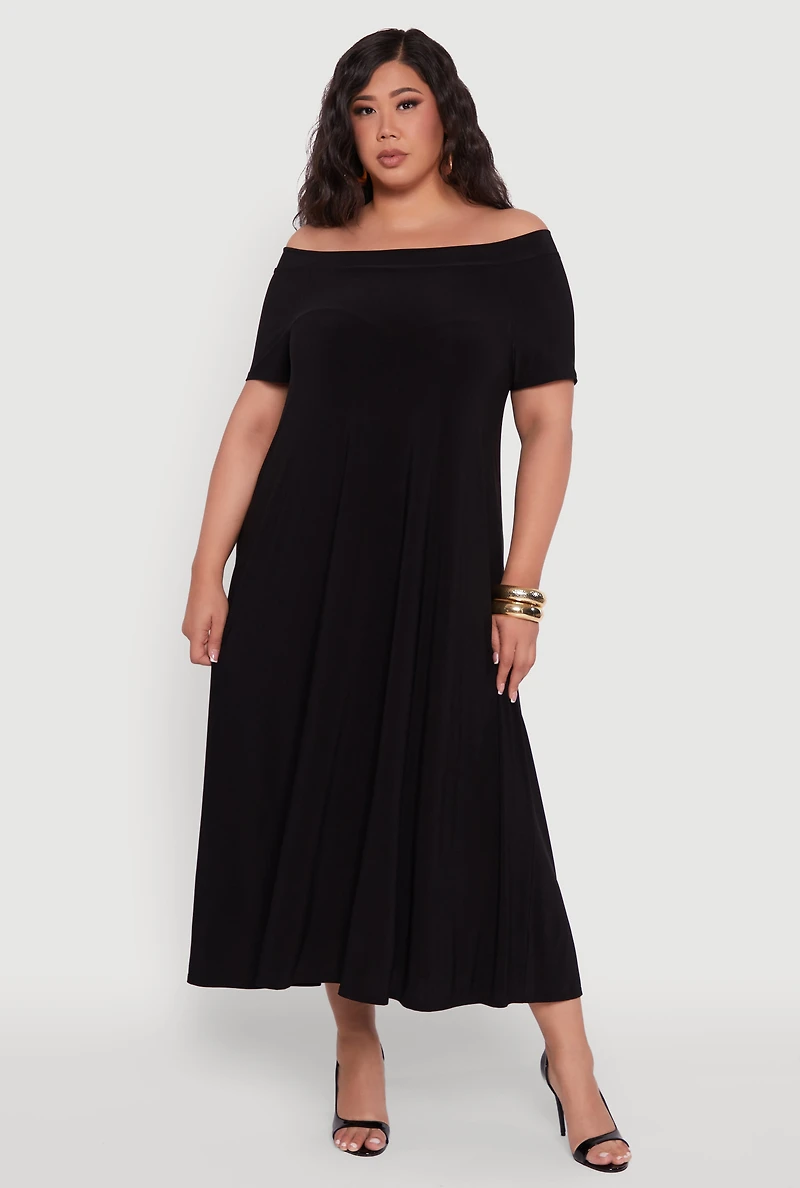 Womens Plus Size Off The Shoulder Tent Maxi Dress, Black, Size 2X