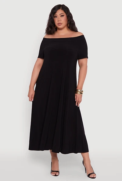 Womens Plus Size Off The Shoulder Tent Maxi Dress, Black, Size 2X