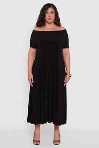 Womens Plus Size Off The Shoulder Tent Maxi Dress, Black, Size 2X