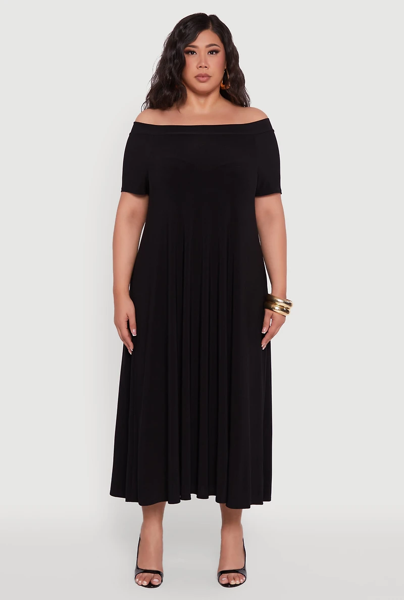 Womens Plus Size Off The Shoulder Tent Maxi Dress, Black, Size 1X
