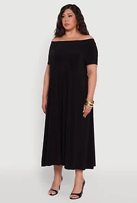 Womens Plus Size Off The Shoulder Tent Maxi Dress, Black, Size 2X