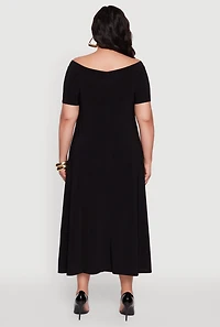 Womens Plus Size Off The Shoulder Tent Maxi Dress, Black, Size 2X