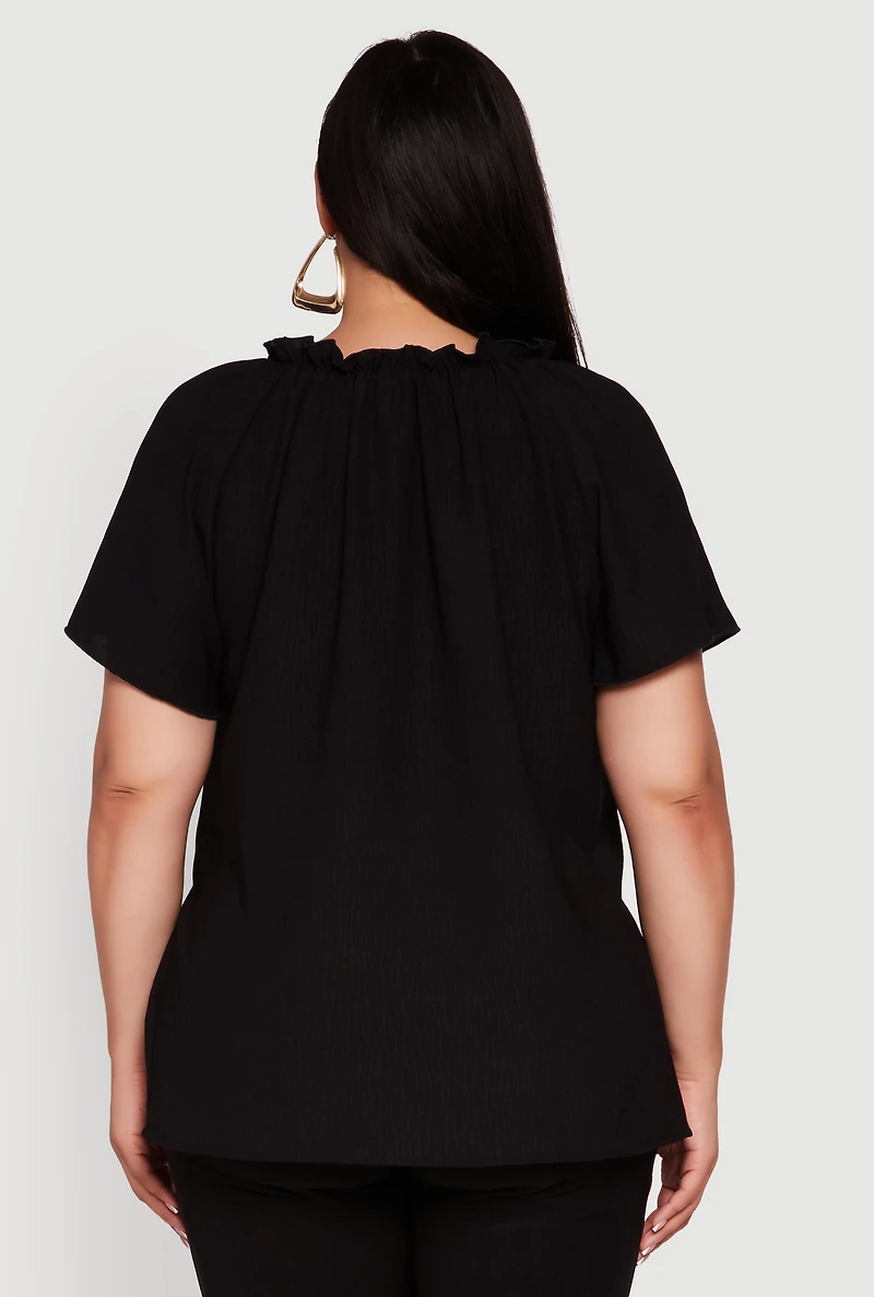 Womens Plus Flutter Sleeve Side Slit V Neck Blouse, 1X