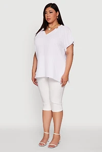 Womens Plus Size Flutter Sleeve Side Slit V Neck Blouse, White, Size 2X