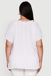 Womens Plus Size Flutter Sleeve Side Slit V Neck Blouse, White, Size 2X