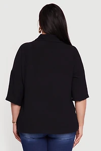 Womens Plus Crepe Knit Boxy Button Front Shirt,
