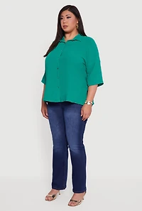 Plus Crepe Knit Boxy Button Front Shirt