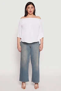 Womens Plus Size Smocked Off the Shoulder Blouse, White, Size 1X