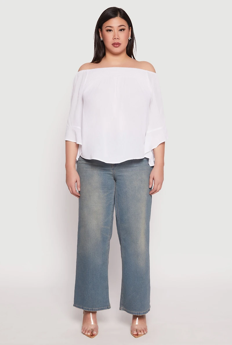 Plus Smocked Off the Shoulder Blouse