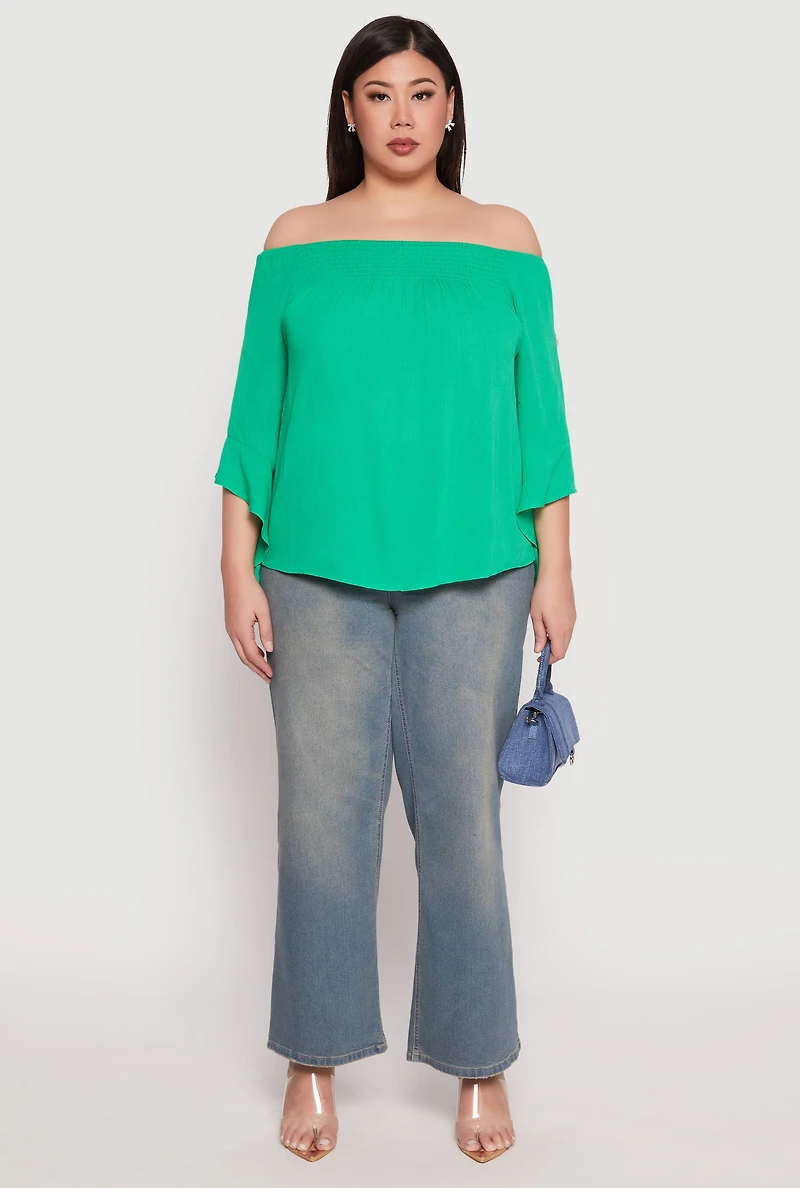 Plus Smocked Off the Shoulder Blouse