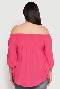 Womens Plus Size Smocked Off the Shoulder Blouse, Pink, Size 2X