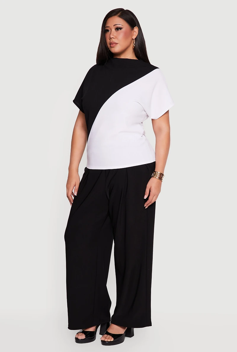 Plus Crepe Knit Color Blocked Top