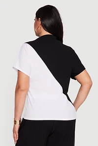 Plus Crepe Knit Color Blocked Top