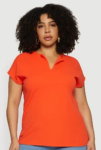 Plus Crepe Knit Short Sleeve Blouse