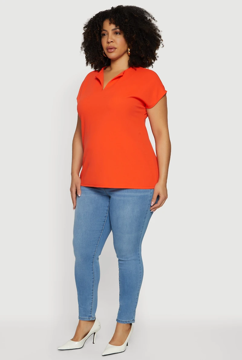 Plus Crepe Knit Short Sleeve Blouse