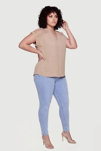 Plus Crochet Detail Notch Neck Top