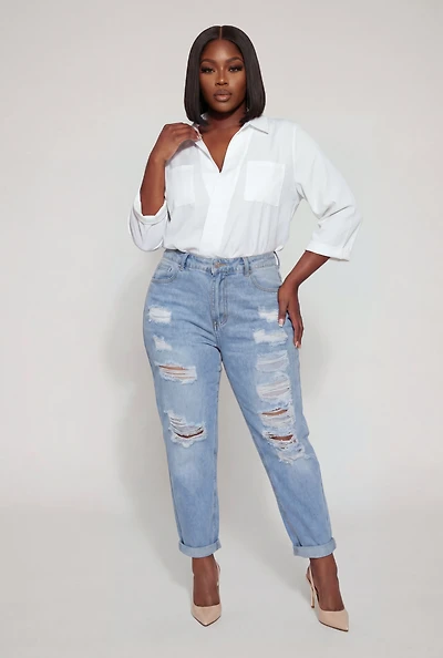 Plus Quarter Sleeve Faux Wrap Shirt