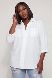 Plus Quarter Sleeve Faux Wrap Shirt