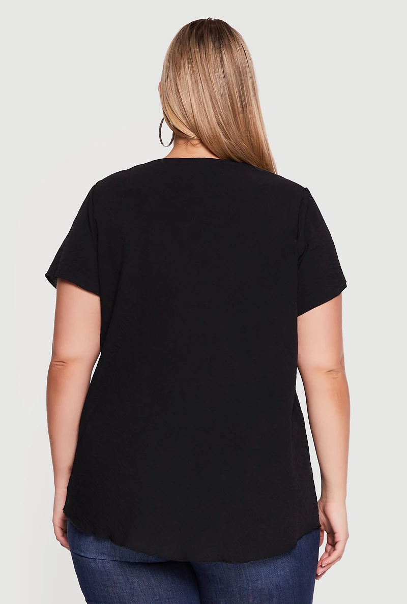 Plus Cowl Neck Crepe Knit Blouse