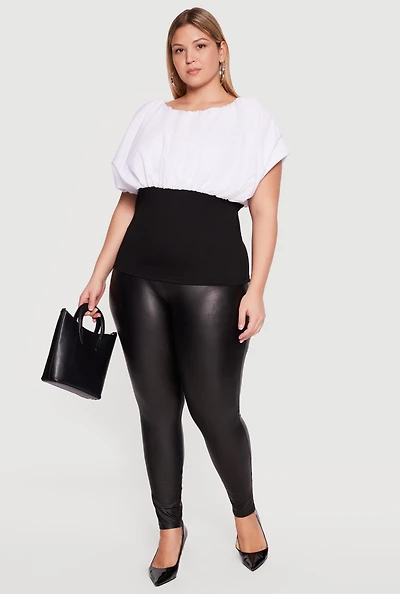Plus Color Block Cap Sleeve Blouse