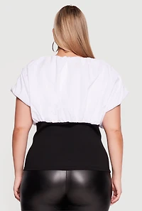 Plus Color Block Cap Sleeve Blouse
