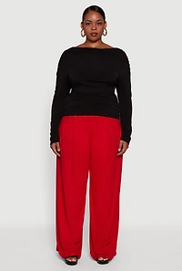 Womens Plus Cowl Neck Ruched Long Sleeve Blouse,