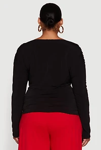 Womens Plus Cowl Neck Ruched Long Sleeve Blouse,
