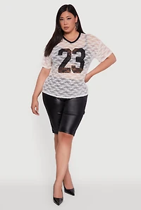 Womens Plus Size 23 Graphic Lace V-Neck T-Shirt, White, Size 1X