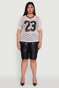 Womens Plus Size 23 Graphic Lace V-Neck T-Shirt, White, Size 1X
