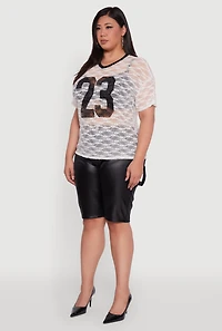 Womens Plus Size 23 Graphic Lace V-Neck T-Shirt, White, Size 1X