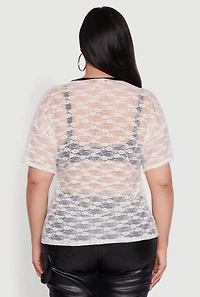 Womens Plus Size 23 Graphic Lace V-Neck T-Shirt, White, Size 1X