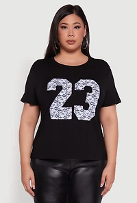 Womens Plus Floral Lace 23 Graphic Tee, Black,