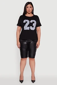 Womens Plus Floral Lace 23 Graphic Tee, Black,