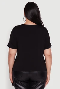 Womens Plus Floral Lace 23 Graphic Tee, Black,