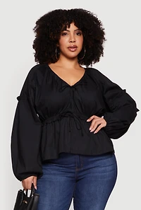 Plus Bubble Sleeve V-Neck Peplum Top