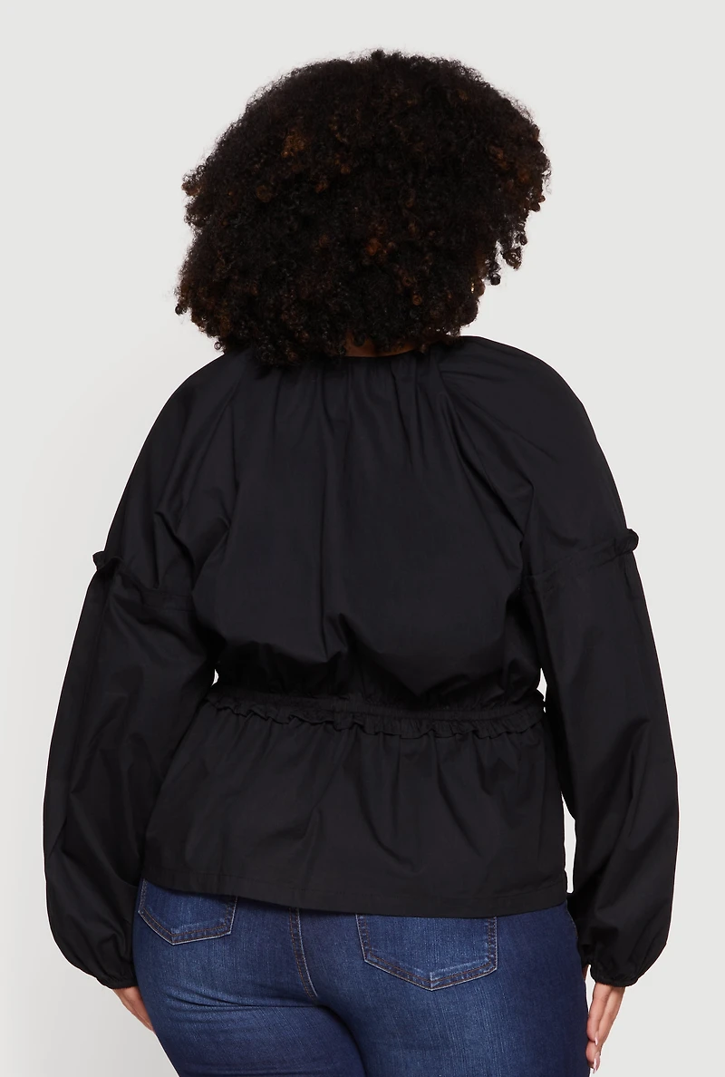 Plus Bubble Sleeve V-Neck Peplum Top