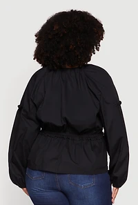 Plus Bubble Sleeve V-Neck Peplum Top