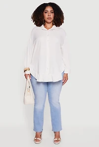 Plus Flounce Hem Button Front Shirt