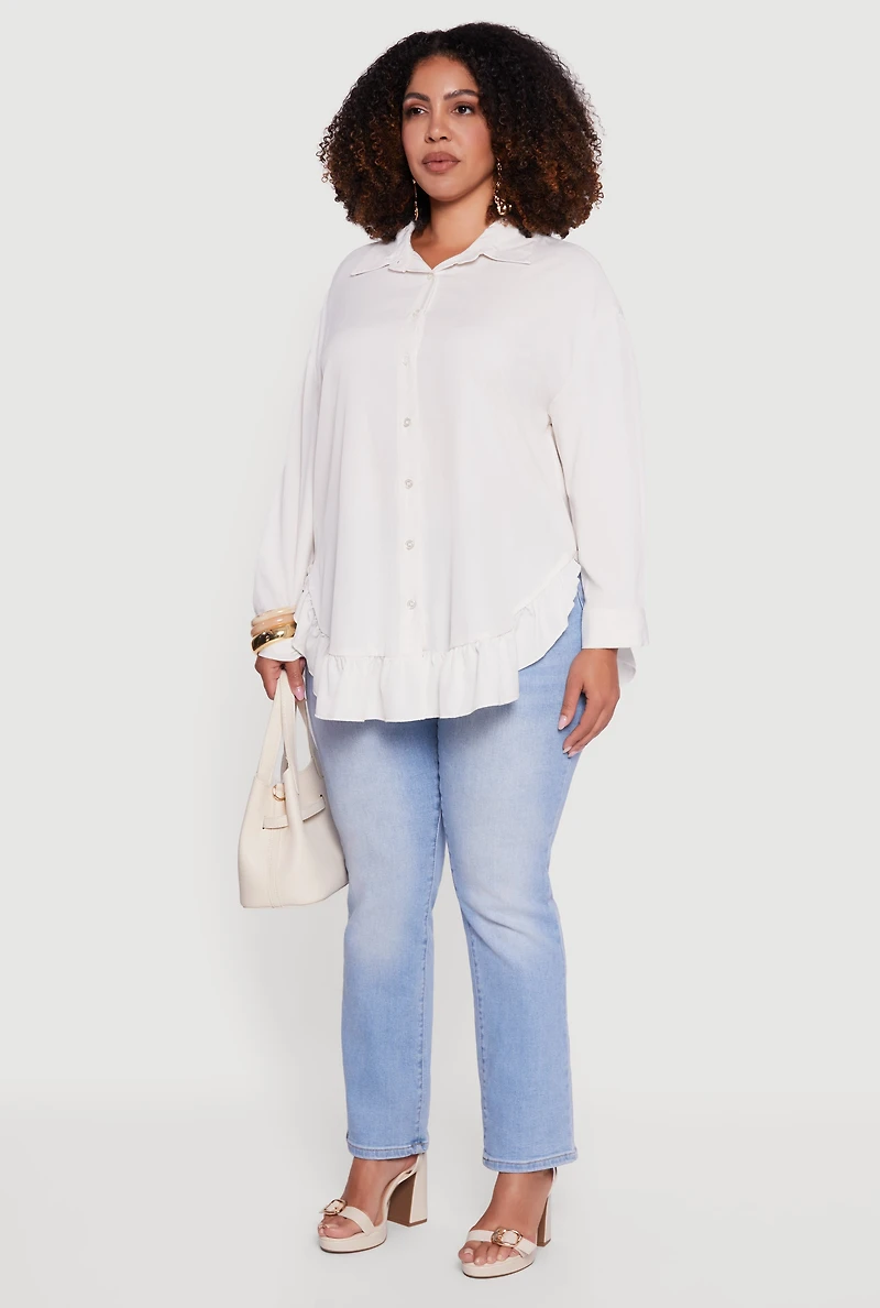 Plus Flounce Hem Button Front Shirt