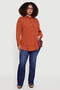 Plus Flounce Hem Button Front Shirt