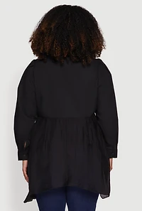 Plus Poplin Sharkbite Hem Button Front Shirt