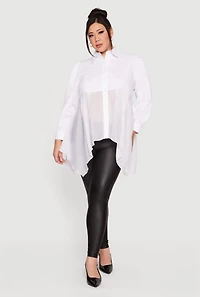 Plus Poplin Sharkbite Hem Button Front Shirt