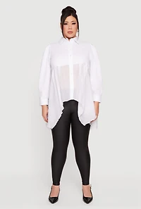 Plus Poplin Sharkbite Hem Button Front Shirt