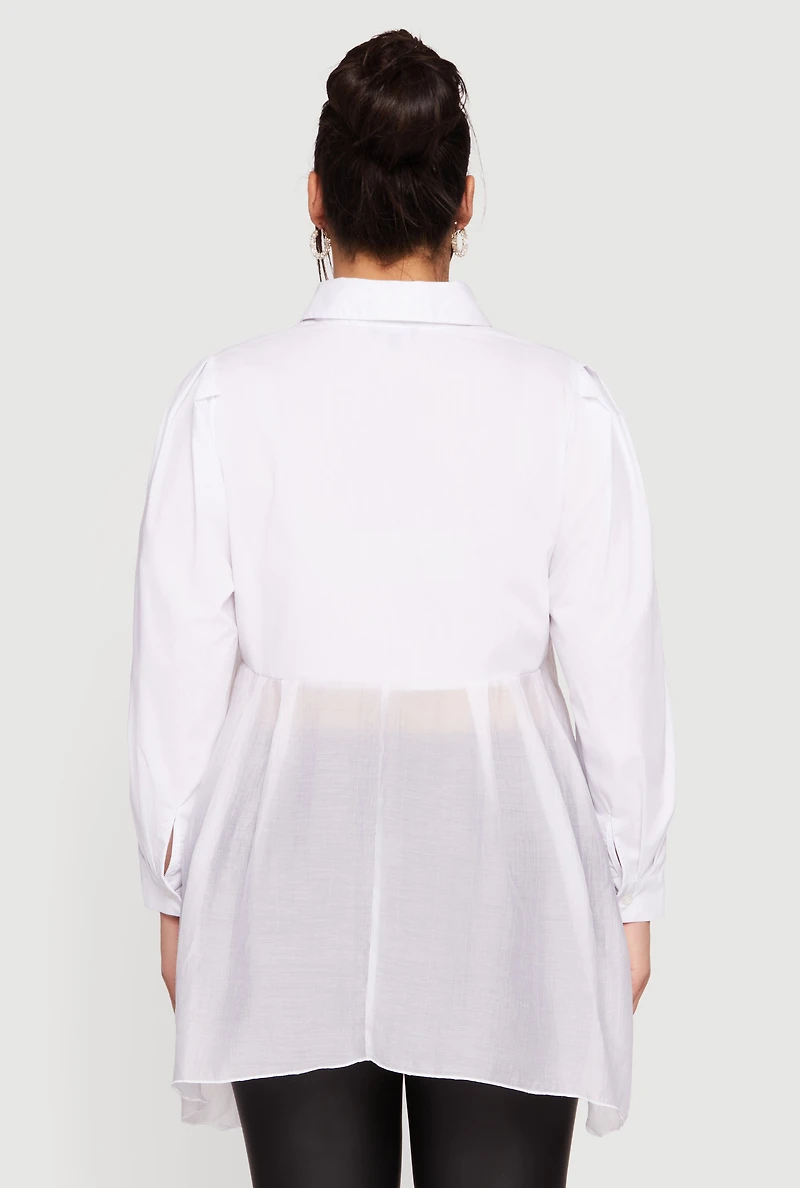 Plus Poplin Sharkbite Hem Button Front Shirt