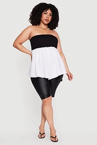 Plus Color Blocked Strapless Top with Front Slit