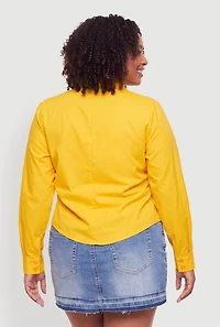 Plus Asymmetric Wrap Button Front Collared Blouse