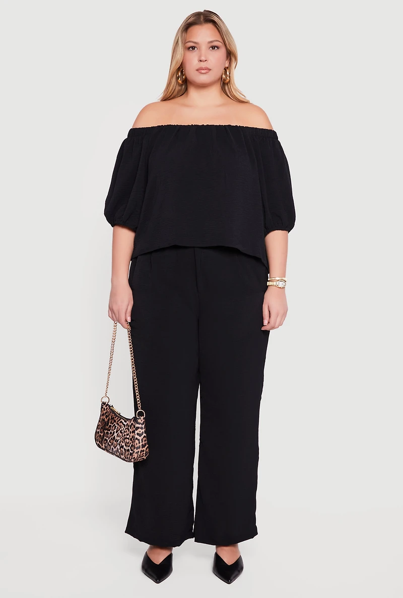 Plus Crepe Knit High Waist Straight Leg Pants