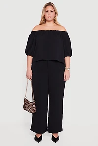 Plus Crepe Knit High Waist Straight Leg Pants