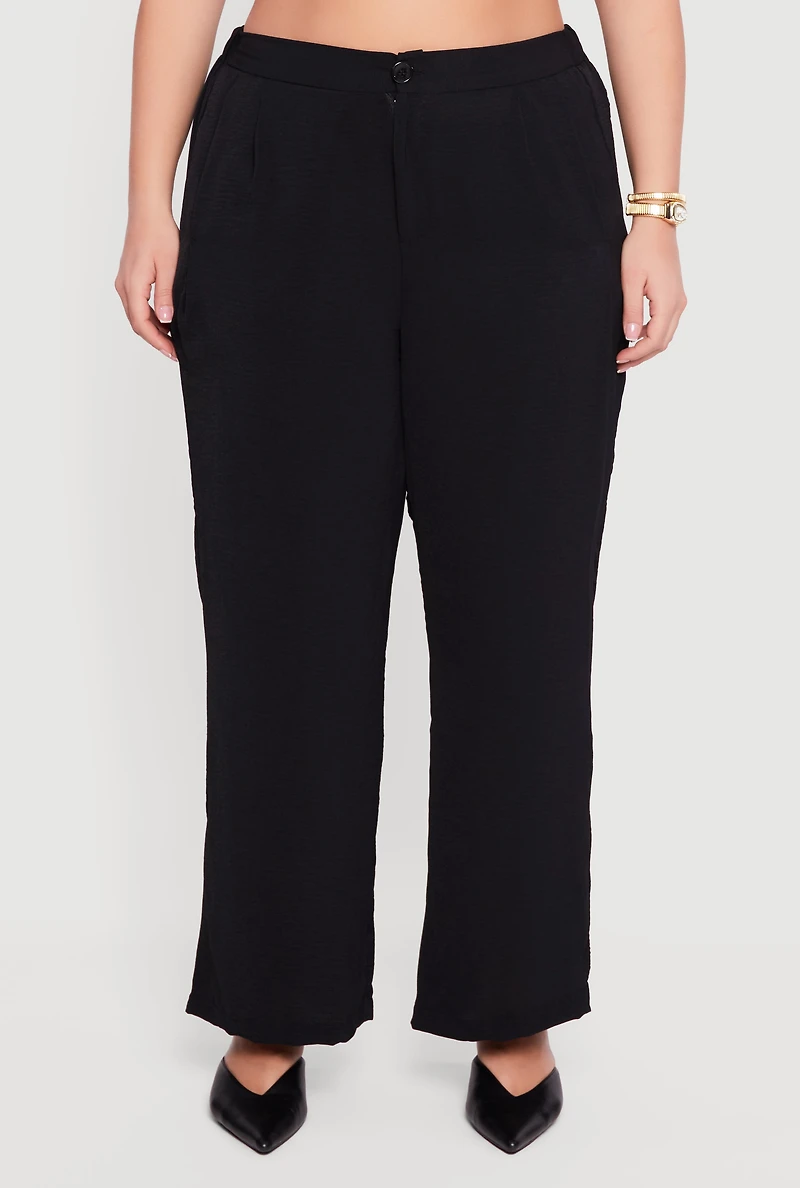 Plus Crepe Knit High Waist Straight Leg Pants