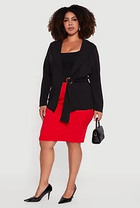 Plus Crepe Knit Belted Blazer